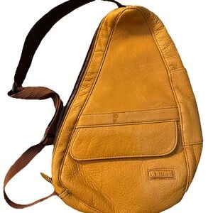 L.L Bean Ameribag Healthy Back Bag Sling Crossbody Tan Leather, 16’’ thin strap